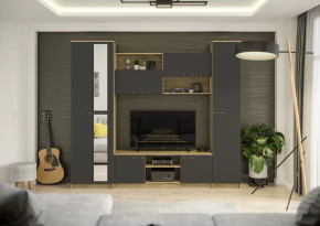 Гостиная Герда Дуб крафт серый/Антрацит в Лангепасе - langepas.mebel-tymen.ru | фото