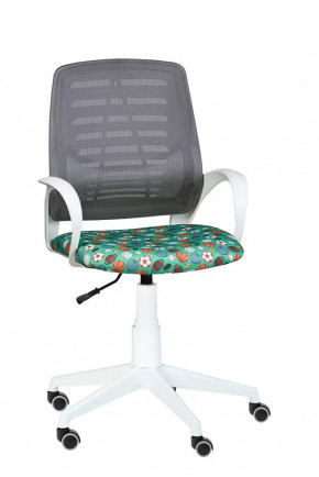 Кресло Ирис WHITE сетка W-02 (серая)/ ткань Т58 (мячики на зеленом) (подлокот.084) белая крестовина в Лангепасе - langepas.mebel-tymen.ru | фото