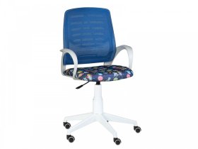 Кресло Ирис WHITE сетка W-05 (синяя)/ткань Т55 (космос на синем) (подлокот.084) белая крестовина в Лангепасе - langepas.mebel-tymen.ru | фото