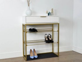 Обувница Вельвет белое дерево/белый матовый/золото в Лангепасе - langepas.mebel-tymen.ru | фото