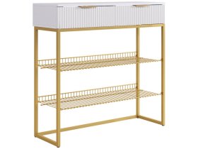 Обувница Классная 1 белое дерево/белый матовый/золото в Лангепасе - langepas.mebel-tymen.ru | фото