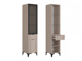 Шкаф однодверный (со стеклом) Рич кашемир/фрапучино матовый/черный в Лангепасе - langepas.mebel-tymen.ru | фото