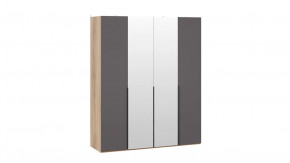 Шкаф для одежды (580) с 2 глухими и 2 зеркальными дверями «Порто» Яблоня Беллуно, Графит софт в Лангепасе - langepas.mebel-tymen.ru | фото