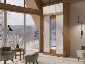 Шкаф с антресолью Басямиф, белый глянец холодный/дуб крафт в Лангепасе - langepas.mebel-tymen.ru | фото