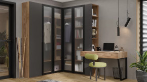 Спальный гарнитур «Порто» №5 Яблоня Беллуно/Графит софт/Стекло сатин черное в Лангепасе - langepas.mebel-tymen.ru | фото