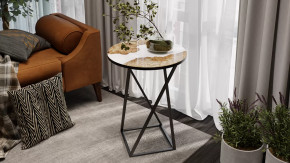 Стол журнальный ДП 1-03-05 исп. 2 Черный, Стекло с рисунком Слэб белый в Лангепасе - langepas.mebel-tymen.ru | фото